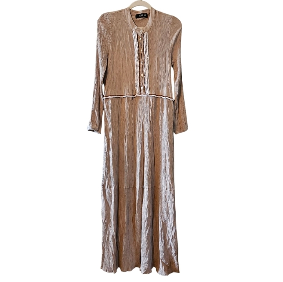 Refka Modest Pleated Long Sleeve Maxi Cream Dress Size US 12. - Picture 3 of 12